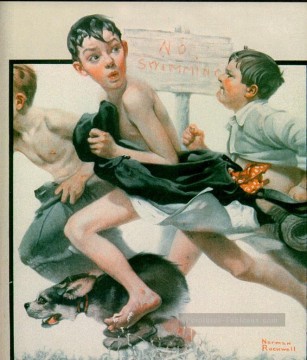 Norman Rockwell Painting - no swimming Norman Rockwell